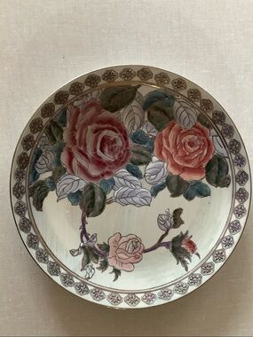 TOYO Hand-Painted Floral Porcelain Plate with Pink Roses